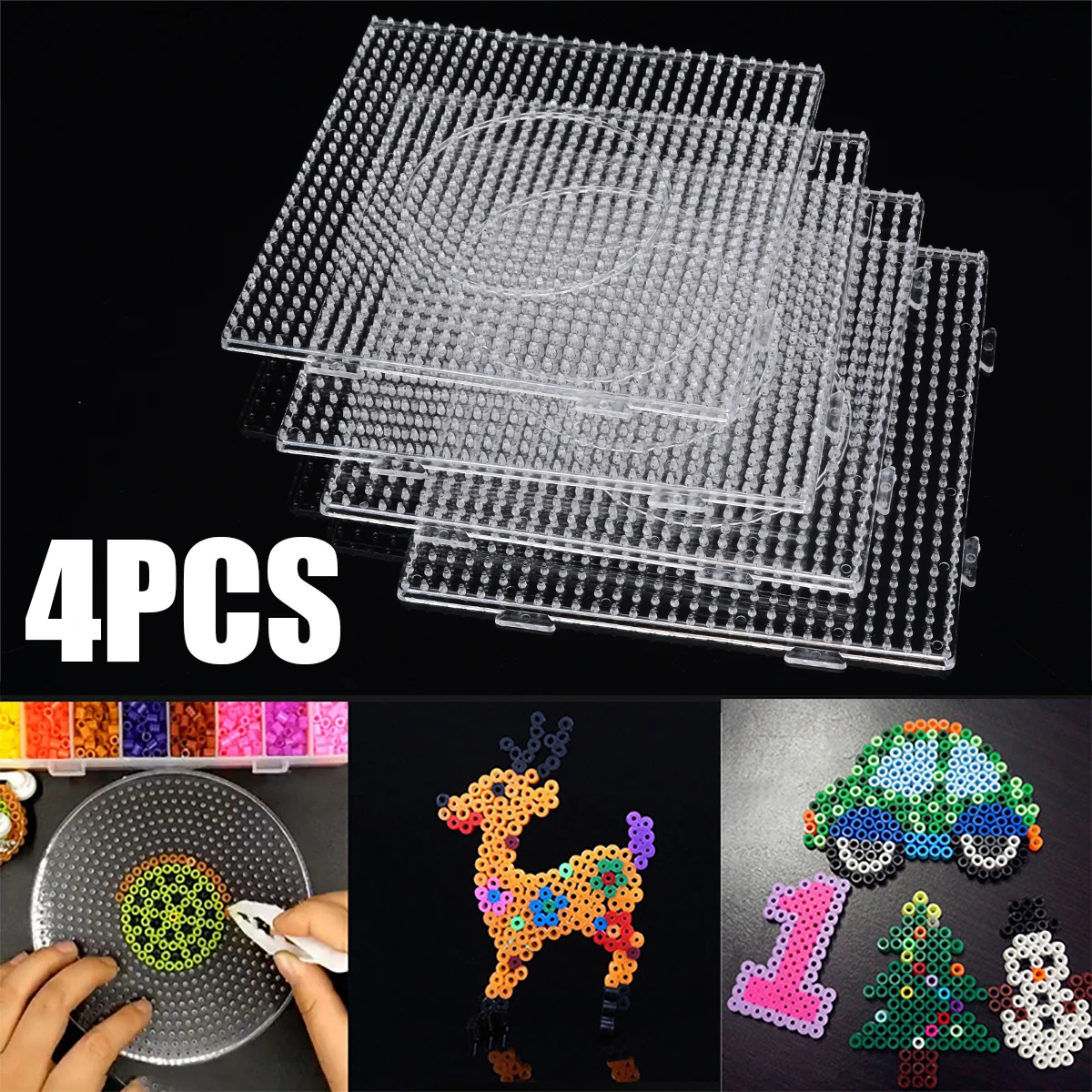 

4pcs/set Practical PE Clear Square Large Pegboards Bead Square Pegboard Board Educational Puzzle for Hama Fuse Bead