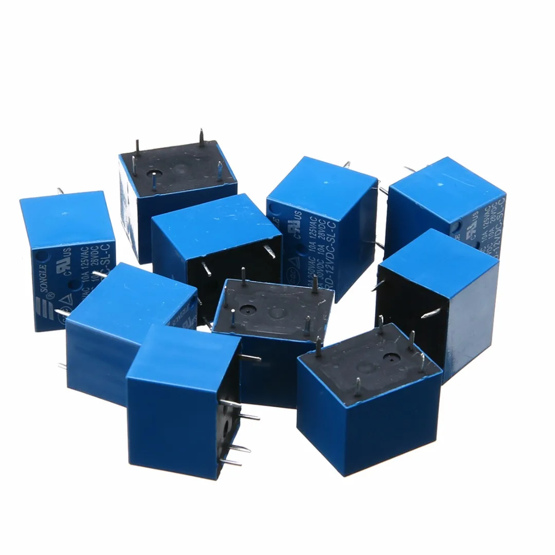 2pcs/5pcs/10pcs/lot SRD-12VDC-SL-C Blue Power Relays T73-12V 10A 5 Pin Mayitr Electrical Components