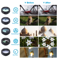 APEXEL Phone lens kit universal 10 in 1 Fisheye Wide Angle macro Lens CPL Filter Kaleidoscope+2X telescope Lens for smartphone 5