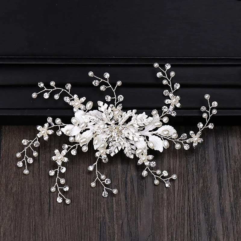 Hair Combs Hair Clips Accessories Rhinestone Pearl Silver Headbands For Women Bride Wedding Hair Jewelry