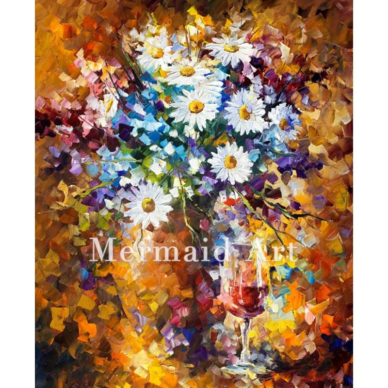 

Hand Painted Painting Oil Painting On Canvas For Abstract White Flowers Thick Palette Knife Painting Living Room Wall Fine Art