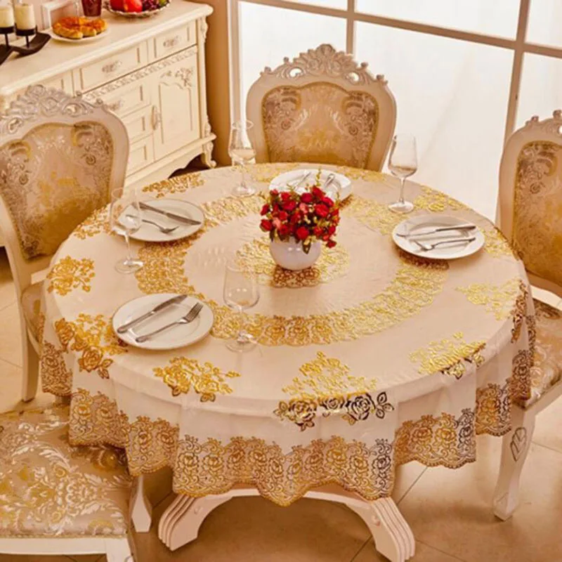 

European gilt pvc tablecloth Household waterproof round tablecloth oil-proof plastic hotel table cloth disposable anti-scalding