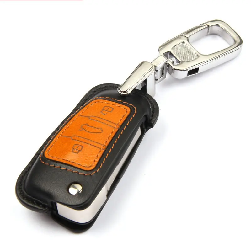 2015 Genuine Leather 3 Button Remote Key Fob Case Shell Key Bag For