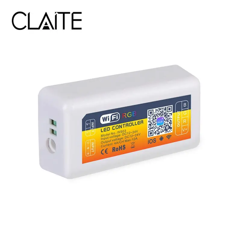 

CLAITE DC12/24V 12A Smart Wifi APP Control RGB LED Strip Light High Quality Controller Work With Alexa Google Assistant