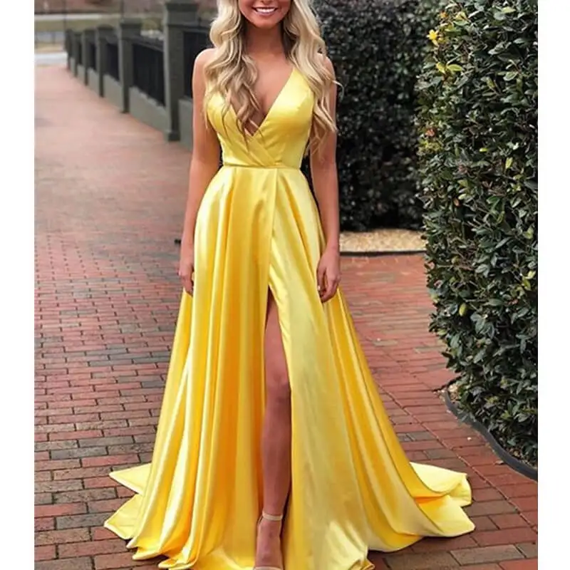 Sexy Deep V-Neck Yellow Evening Dresses Long Charming Royal Blue Backless Slit Prom Gowns Green Halter Formal Part Dresses Sexy Deep V-Neck Yellow Evening Dresses Long Charming Royal Blue Backless Slit Prom Gowns Green Halter Formal Part Dresses
