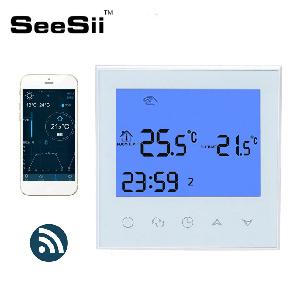 

SeeSii Programmable Thermostat Heating WiFi 16A 110V 230V App LCD Touch Screen Temp Temperature Control Underfloor