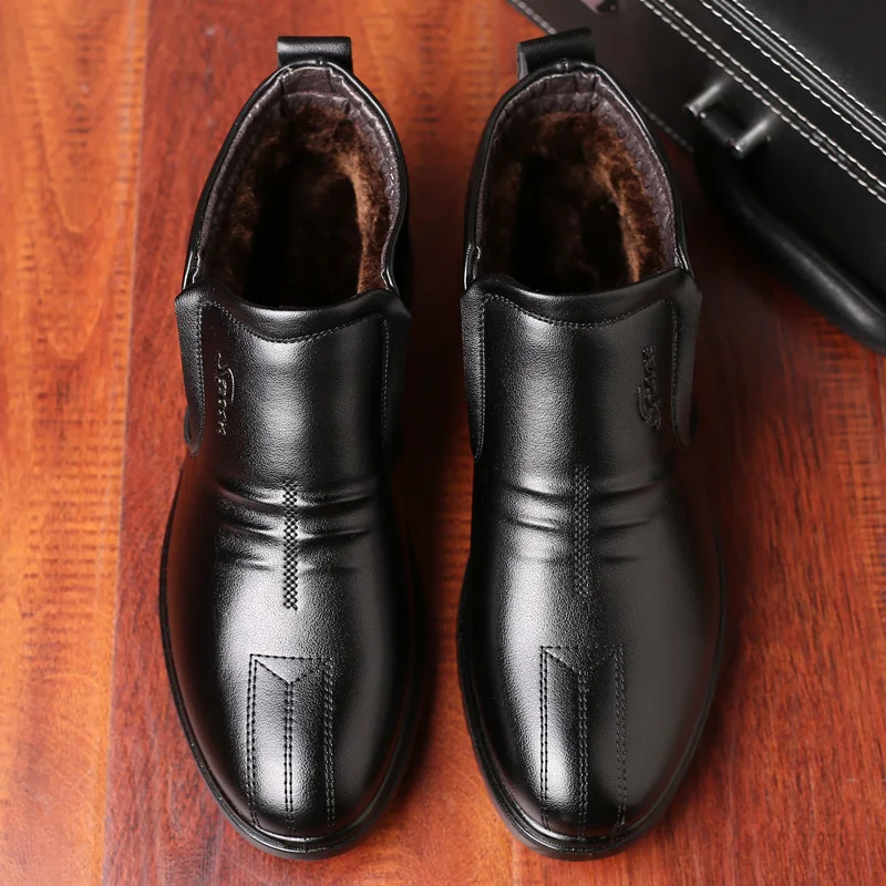 

2018 New Winter Shoes Men's Boots Plush Inside Hot Warm Snow Boots Man Pu Leather Ankle Boots Non-slip plush boots