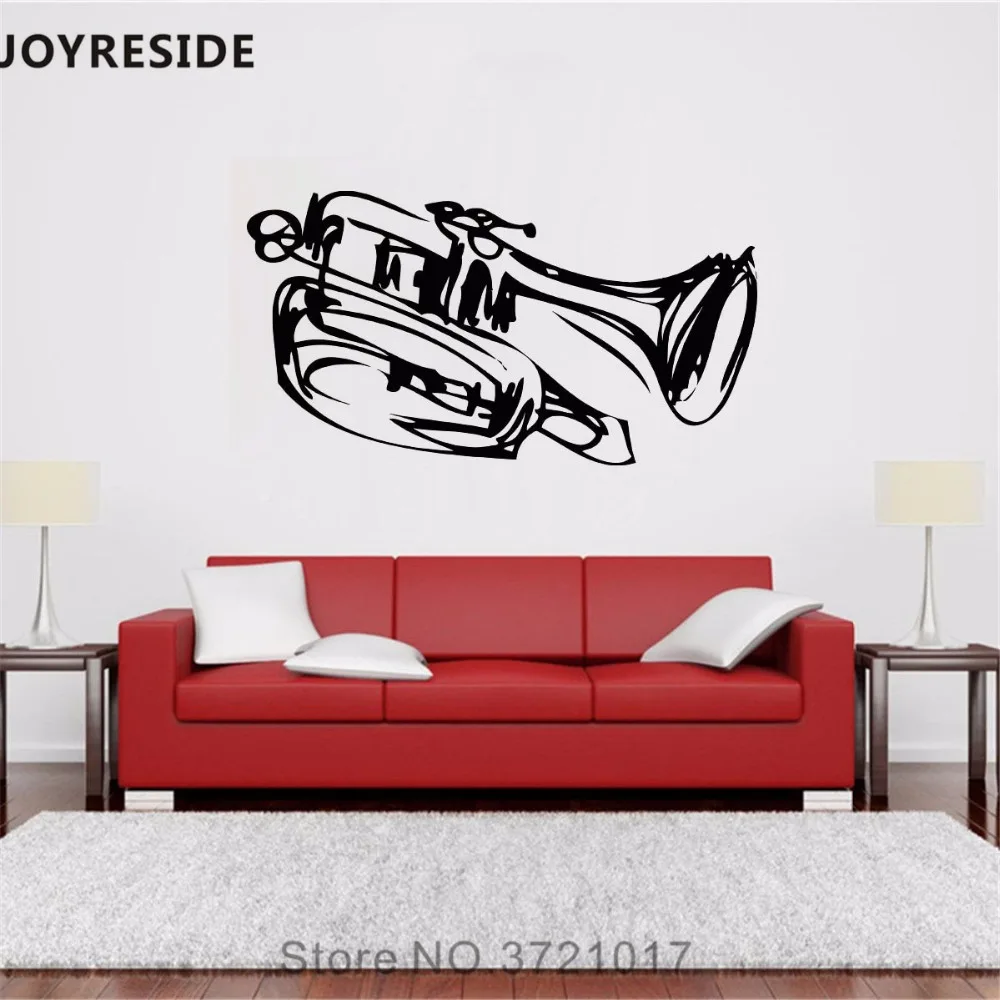 JOYRESIDE Jazz Music Band Wall Decal Instrument Trumpet Wall Sticker Misical Art Vinyl Decor