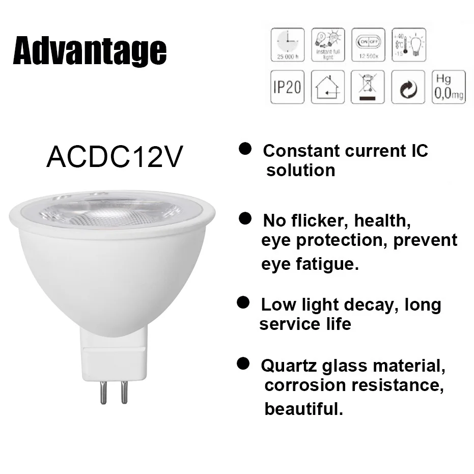 4 шт. MR16 Светодиодная лампа без мерцания ACDC12V 5 Вт COB супер яркий прожектор домашний потолочный вентилятор Замена 50 Вт галогенные лампы