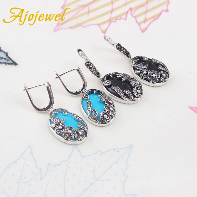 Женские винтажные серьги с цветком Ajojewel черные стразы