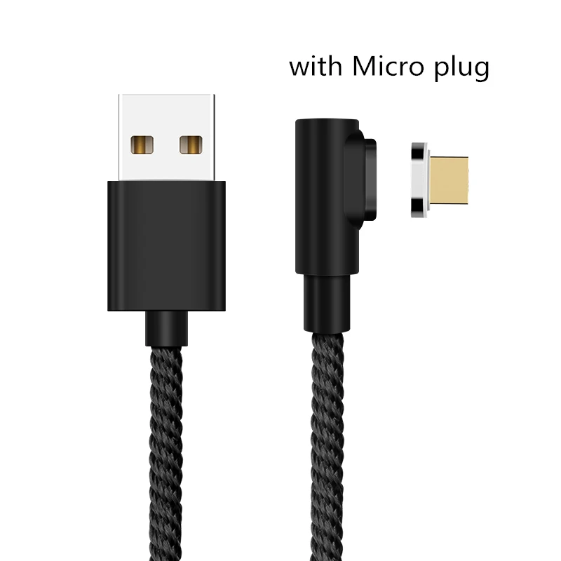 SUNPHG 90 градусов Магнитный кабель l-линия Micro USB кабель type C USBC 3A кабель для быстрой зарядки Магнитный зарядный провод для iPhone samsung - Цвет: black micro plug