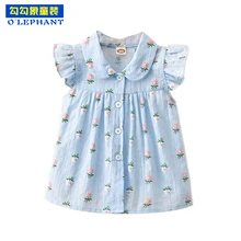 Блузки для девочек с цветочной вышивкой и отложным воротником; Летняя Детская рубашка для девочек; Детская Хлопковая одежда без рукавов; топы для детей