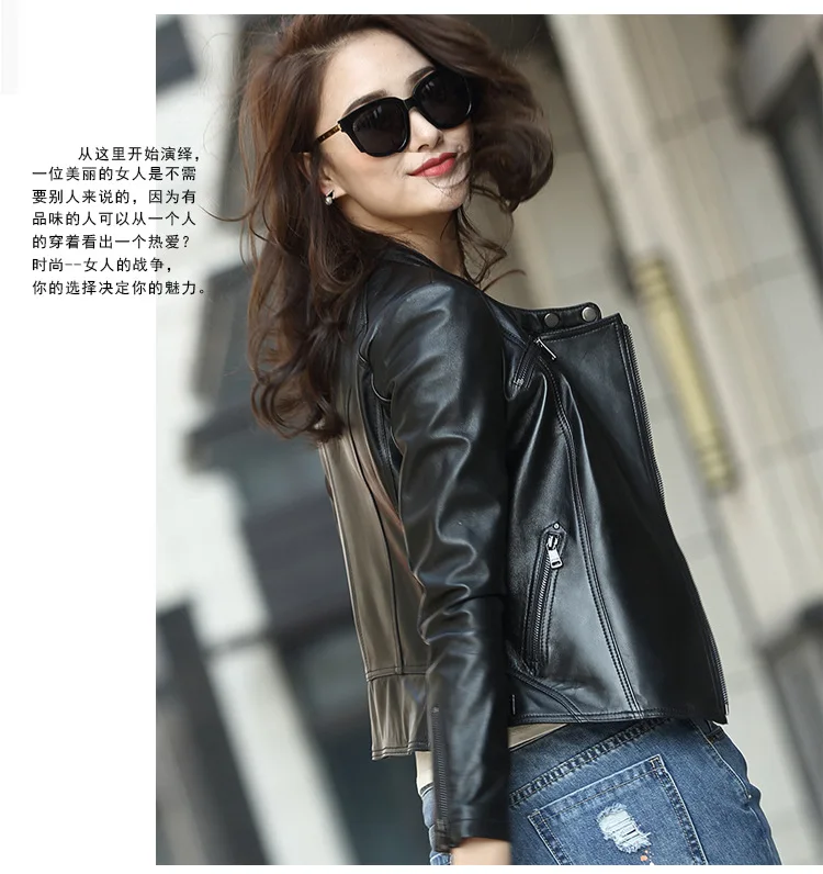 AYUNSUE Genuine Leather Jacket Women Motorcyle Natural Sheepskin Coat Female Short Autumn Real Leather Women's Jackets XFH17D02