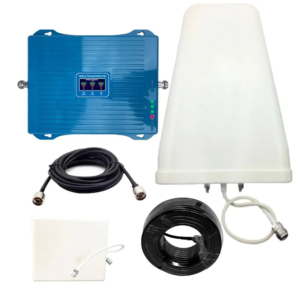 

Signal Booster 900 1800 2100 mhz Mobile Cell Phone cellular Booster Tri Band Repeater GSM DCS LTE WCDMA UMTS Amplifier