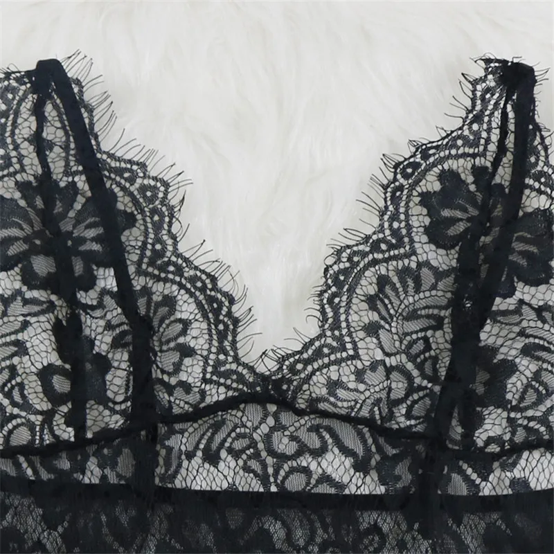 New Women Sexy Lace Mesh Bodysuit Deep V Perspective Rompers Women Jumpsuit Playsuit G-string&Thong Femme Nighwear Sleepwear Hot