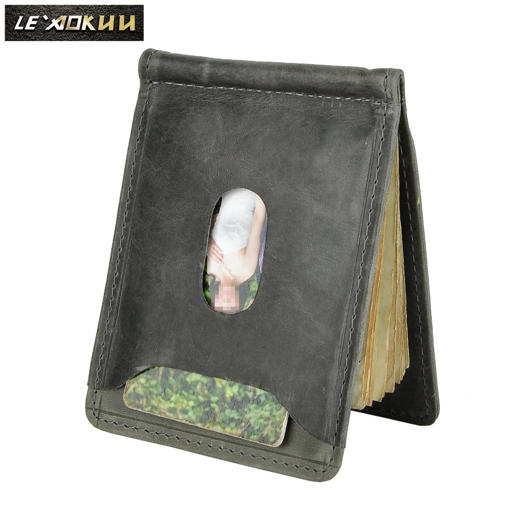 

Real Leather Men Magnetic Money Clip Gift Wallet Card Photo Holder Case Design Front Pocket Wallet Mini Purse Male 1098g