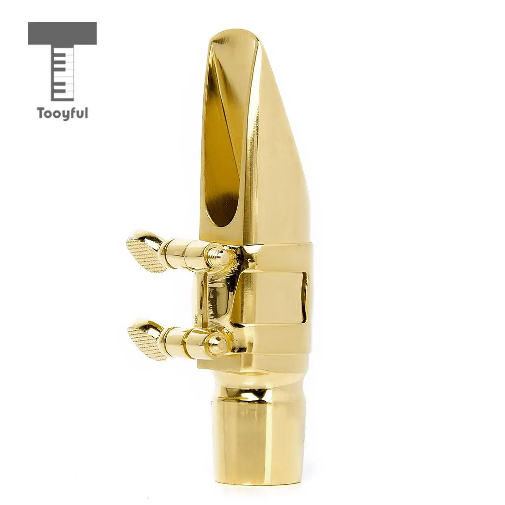 

Tooyful Golden Plated Alto Sax Saxophone Mouthpiece #6 Metal with Cap and Ligature High Baffle Design Special Tone Chamber