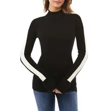 NANABUBU Современная леди черный белый пэчворк Slim Fit O средства ухода за кожей Шеи высокая эластичная вязаная футболка осень зима для женщин