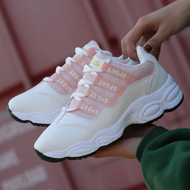 New Leather Running Shoes for Women Breathable White Black Sneakers platform shoe woman fashion Sport Outdoor Walking Shoes 