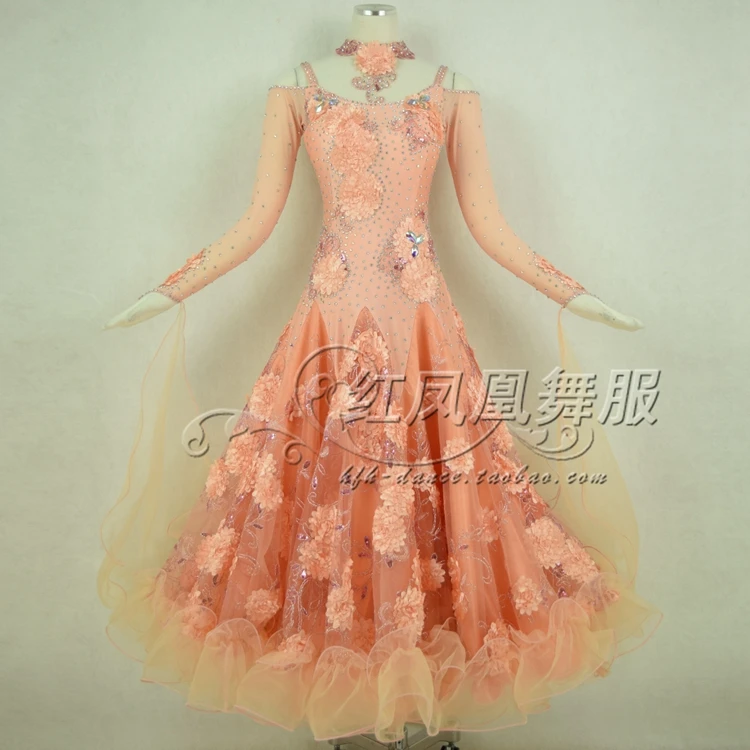 

New style Ballroom dance costumes sexy senior long sleeves stones ballroom dance dress for women ballroom dance dresses S-4XL