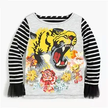 От 2 до 10 лет рубашка для маленьких девочек Детская рубашка повседневная детская блузка с принтом тигра детская одежда в полоску с длинными рукавами