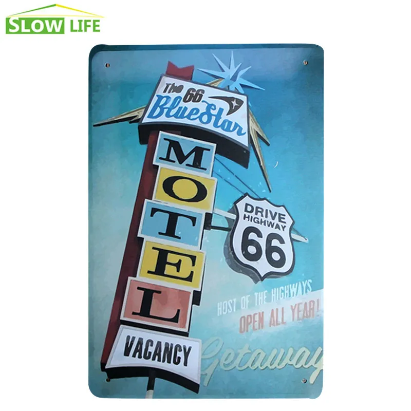 US Route 66 Motel Cafe Bar Pub Wall Decor Metal Sign Vintage Home Decor Tin Sign Metal Plaque Cool Metal Plate Metal Poster