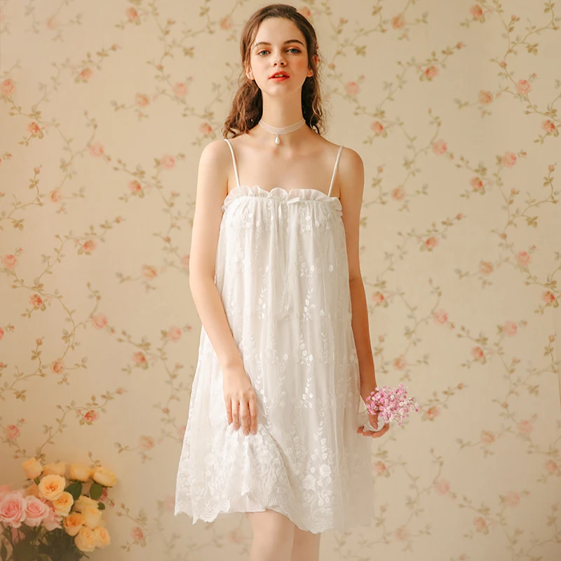 

Sleeveless Nightgown Camisole Sleepwear Summer Sexy Skirt Nightdress Woman Lace Nightwear Sweet Fairy Lady Nightgown Strap Dress