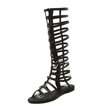 

Women Gladiator Sandals Summer Flats Sexy Knee High Boots Cut-outs Women Casual Flats Shoes Woman P2d18