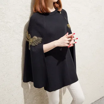 

Mew winter sweater han edition embroidered shawl round collar loose cape coat sweater female