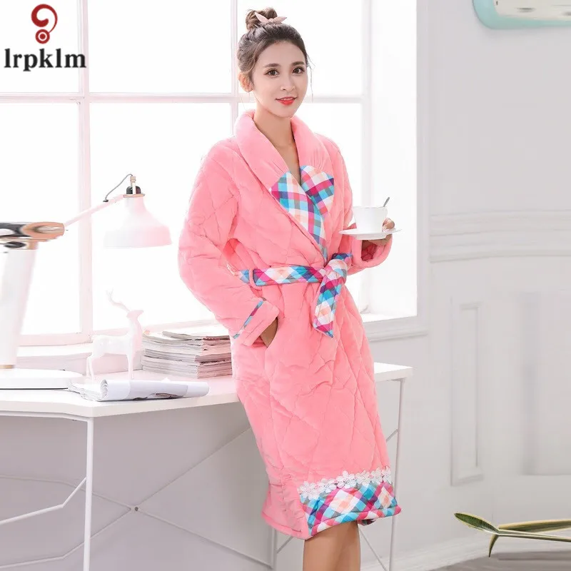 Women Winter Sleeping Robes Night Wear Clothes Women Pajamas Adjustable Waist Flannel Thick Warm Pajamas Winter Padded Robe JW335 (3)