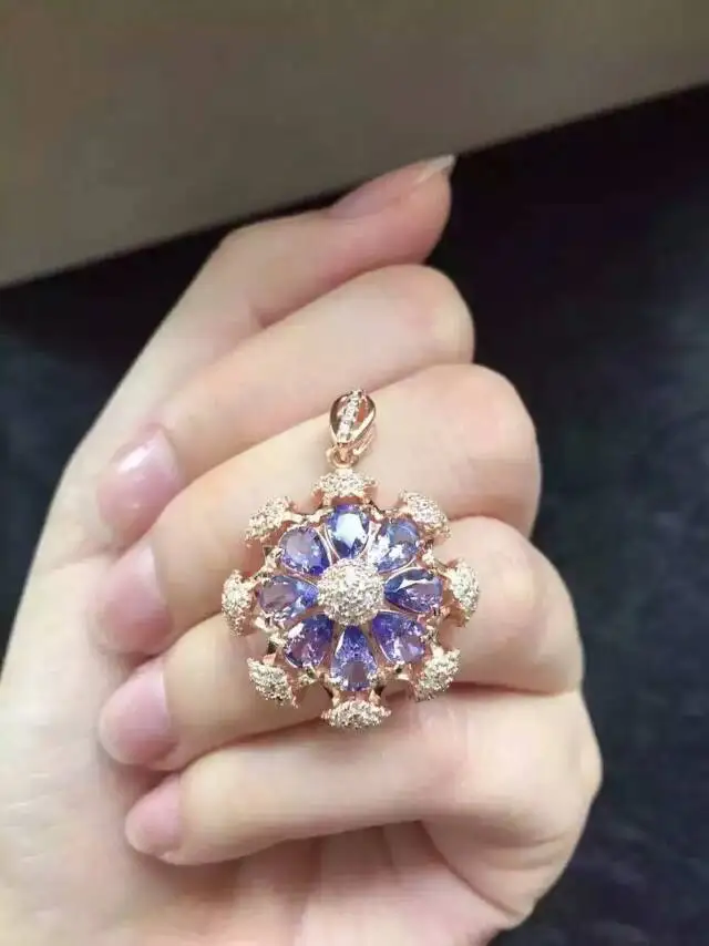 Ожерелье с подвеской из натурального голубого камня серебро 925 пробы|gemstone