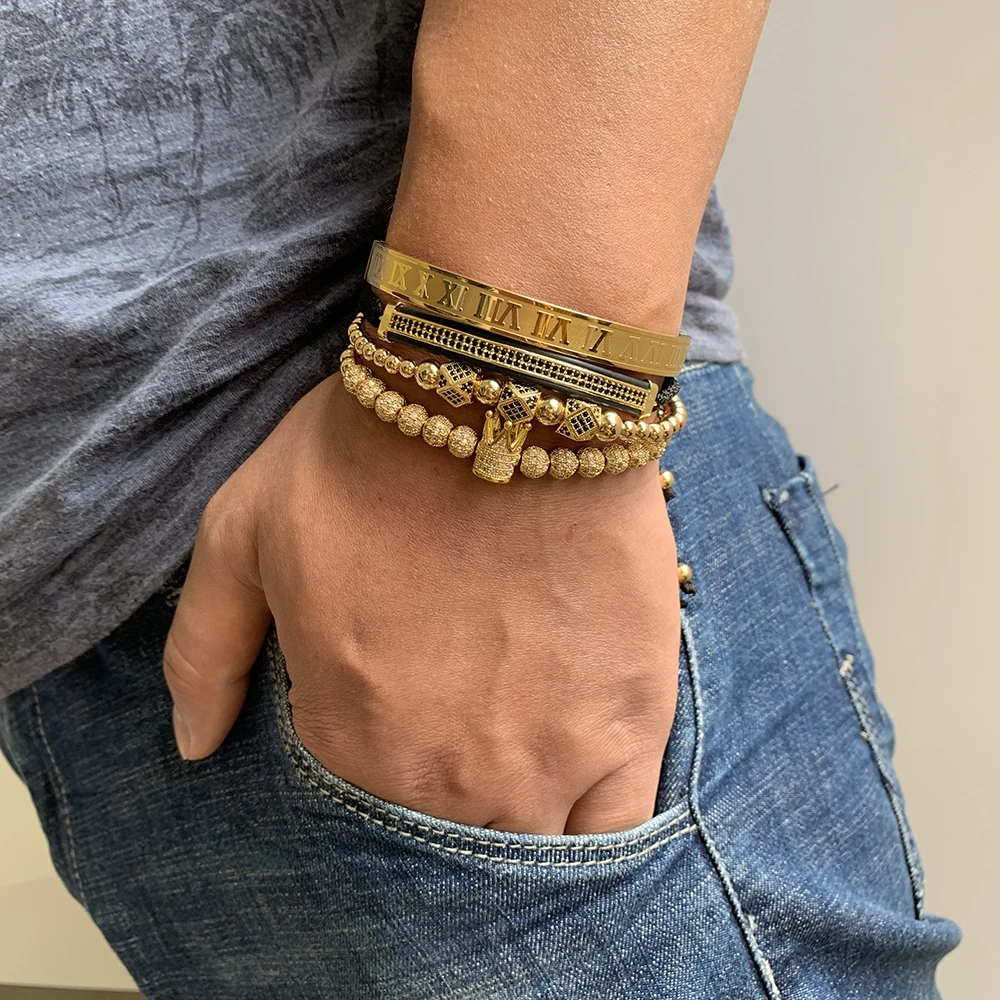 

Fashion 2019 New Luxury Roman Royal Crown Charm Bracelet Men Gold Braided Adjustable Men Bracelet For Hip Hop Jewelry Gift