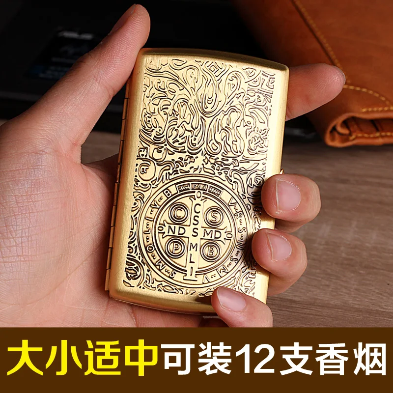 

12 Cigarette Smoker Men's Gift Unique Retro Metal Constantine Cigarette Case Bronze Cigarette Case Copper Carving Cigarette Box