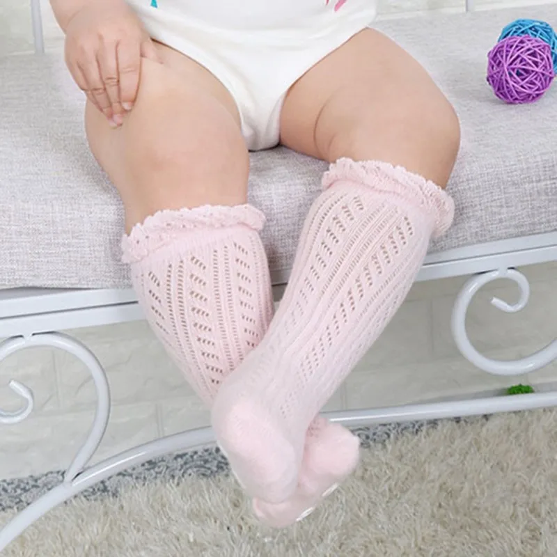 Милый комплект для девочек; однотонные белые носки для принцессы, Детские малышей летние дышащие выше лодыжки эластичные мягкие длинные носки до колена