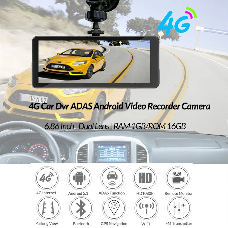 E-ACE видеорегистраторы для автомобиля 4G gps навигация Android Камара 7,0 дюймов зеркало заднего вида FHD 1080P видео рекордер Wifi Bluetooth Авто видеорегистратор