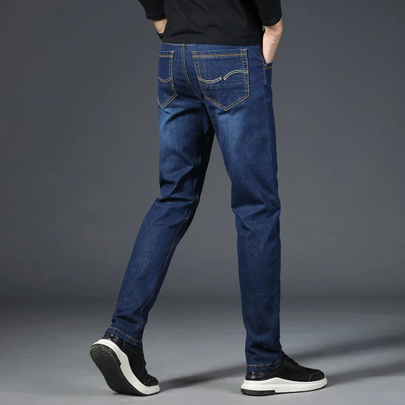2019 New Mens Straight Trousers Solid Casual Jeans Male Slim Thin Pants Zipper Pocket Design Plus Size 