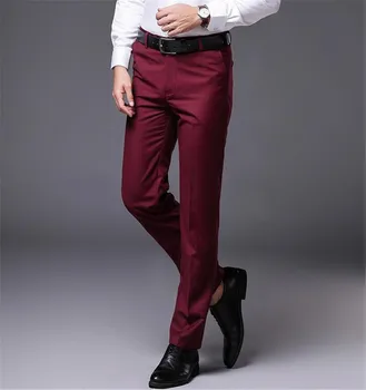

Newest Burgundy Men's Slim Fit suit trousers Formal Wedding Business Straight Male Pants Office Dress Pants