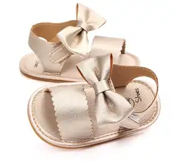 Милые большой бант для новорожденных сандалии для девочек летние дышащие противоскользящие первые ходунки сандалии Искусственная кожа