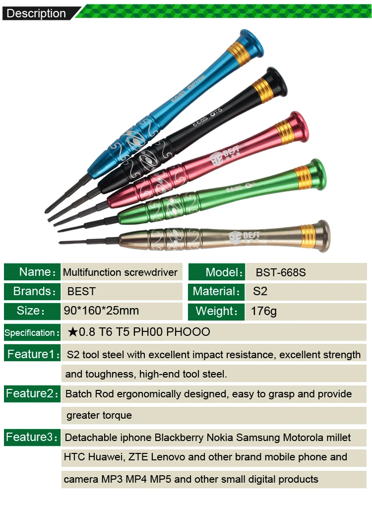 BEST-668S 5 шт./компл. многофункциональная отвертка S2 инструмент сталь для Iphone samsung телефон демонтировать инструмент