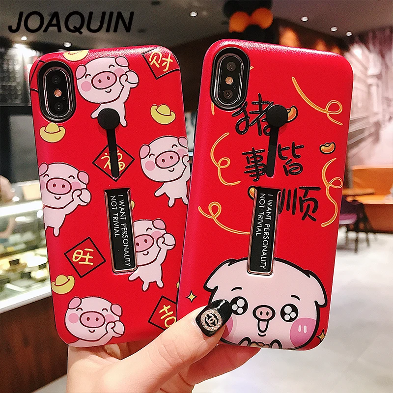 

Funny Cartoon Pig Phone Case For iphone X XS Max XR Case For iphone 7 6s 8 8 plus Cover Hide Stand holder Soft Back Cases