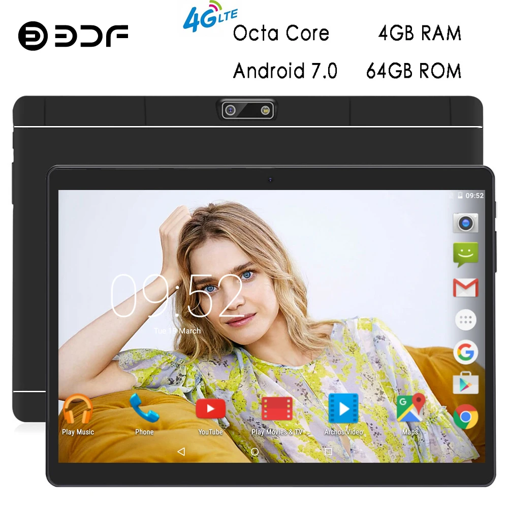 

BDF New 10 Inch 4G Phone Call Tablets Android 7.0 Octa Core 4GB+64GB Tablet Pc 3G 4G LTE Dual SIM Card laptop WiFi Bluetooth tab