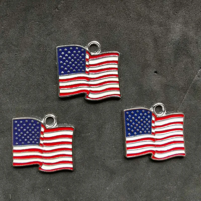 

Enamel American Flag Design Charms For Jewelry Making Bracelet Necklace Earrings Keychain Antique Silver Plated Charm