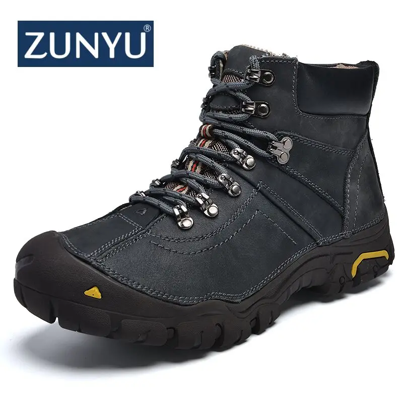 ZUNYU/Новые мужские ботинки из натуральной кожи модные зимние теплые плюшевые