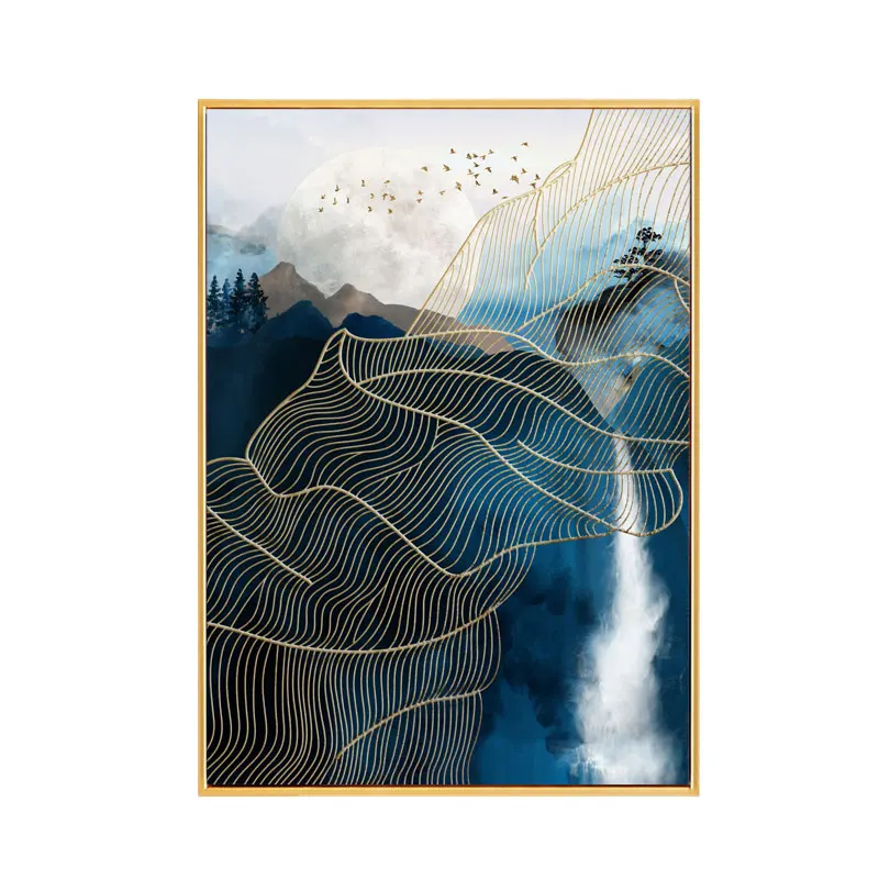 Blue Mountain Abstract Geometric Line Nordic Poster Posters And Prints Wall Art Canvas Painting Picture Home Decor Unframed