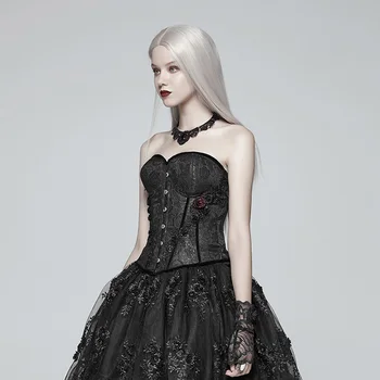 

PUNK RAVE Women' Victorian Retro Black Jacquard Corset Fashion Sexy Rose Decoration Club Steampunk Corset