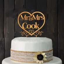 Индивидуальный свадебный торт Топпер Mr& Mrs фамилия пользовательские торт Топпер в форме сердца