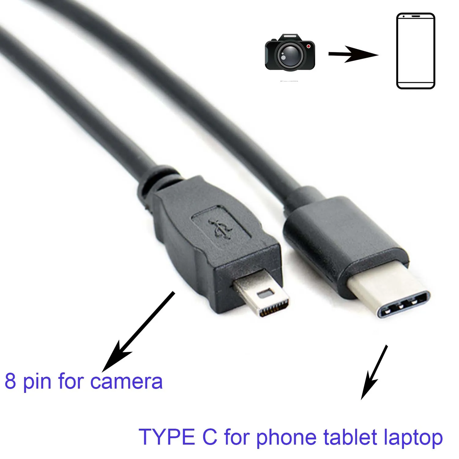 نوع C كابل otg لنيكون كاميرا إلى كمبيوتر لوحي (تابلت) وهاتف ذكي الهاتف المصغّر usb إلى 8 دبوس كاميرا إلى الهاتف تحرير الصورة فيديو