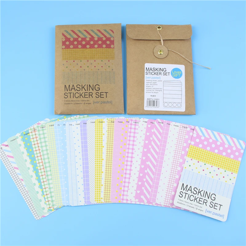 

27 PCS Washi Scrapbook Pastel Masking Tape Craft Stickers Pack Diy Album Diary Decorative Labelling Art Adhesives Memo Pad