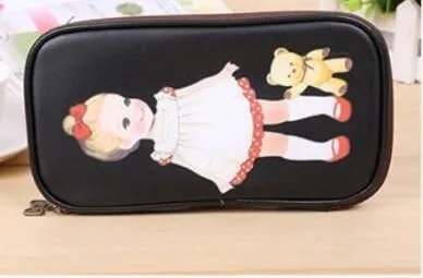 black Пенал да для девочек Kawaii кожаные сумки карандаш 21 × 12 см Другое фантастический подарок школы и офисы цвета: черный, красный, розовый синий - Цвет: black