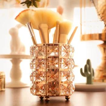 

Europe Metal Makeup Brush Storage Tube Eyebrow Pencil Makeup Organizer Bead Crystal Jewelry Storage Box Gold and Silver